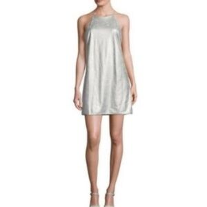 Halston Metallic Silver Slip Dress Spaghetti Strap Cocktail Dress Size 6